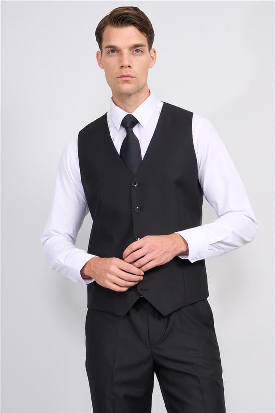 Kagı Duz Siyah Erkek 8 Drop Yeleklı Takım