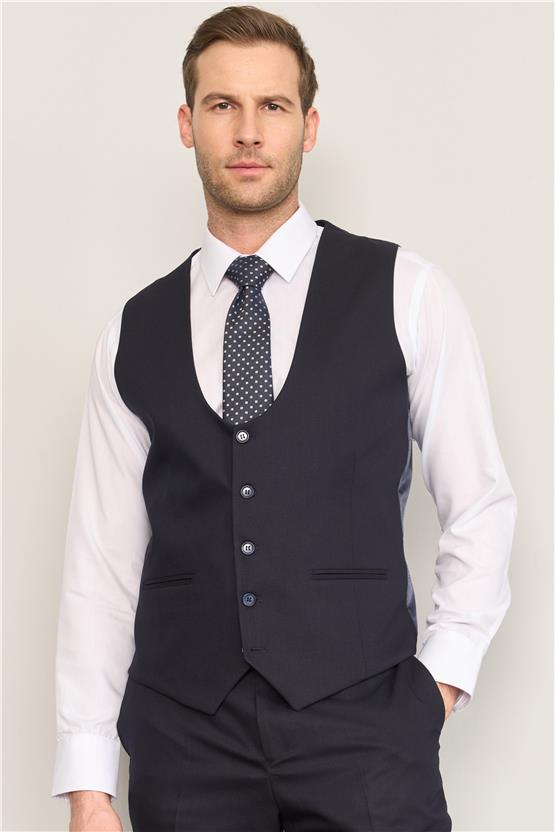 Kagi Lacivert Erkek Pamuk Polyester Barı Yelekli Takım