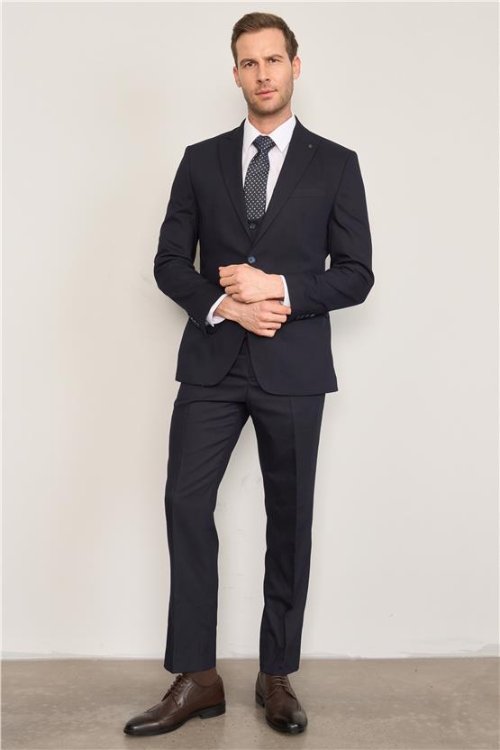 Kagi Lacivert Erkek Pamuk Polyester Barı Yelekli Takım