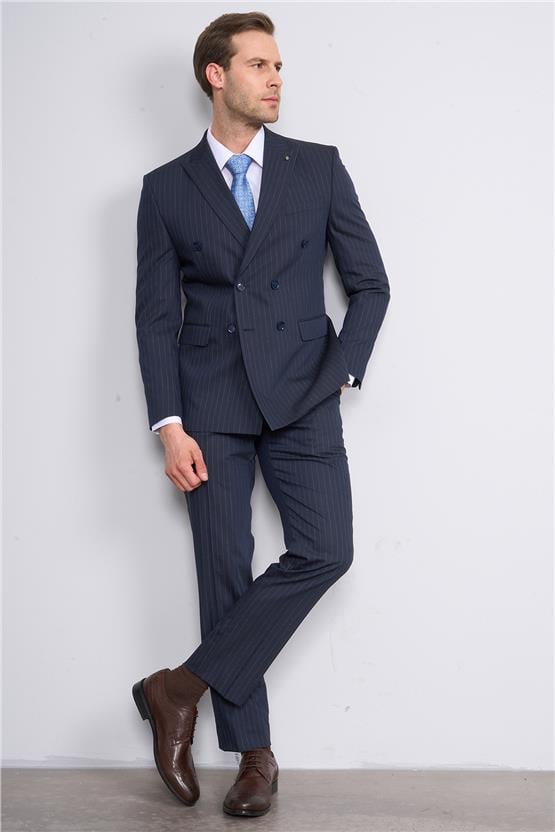 Kagi Lacivert Erkek Pamuk Polyester Sorento Kruvaze Takım