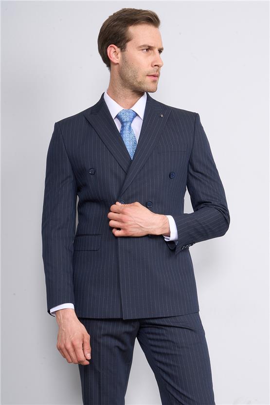 Kagi Lacivert Erkek Pamuk Polyester Sorento Kruvaze Takım