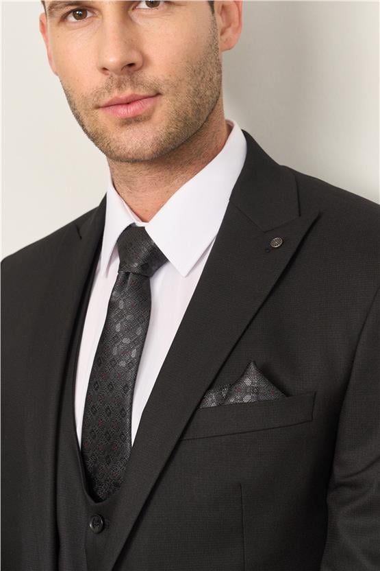 Kagi Siyah Erkek Pamuk Polyester Barı Yelekli Takım