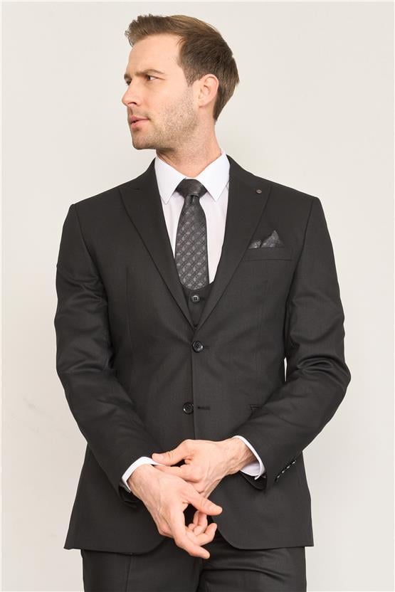 Kagi Siyah Erkek Pamuk Polyester Barı Yelekli Takım