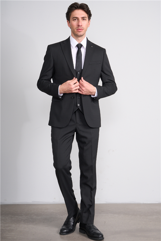 Kagi Y26 Eyfel Slim Fit Yelekli Takım Elbise Siyah