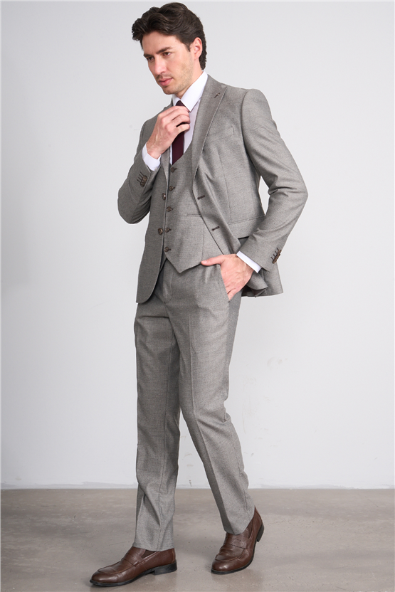 Kagi Y26 Eyfel Slim Fit Yelekli Takım Elbise Toprak