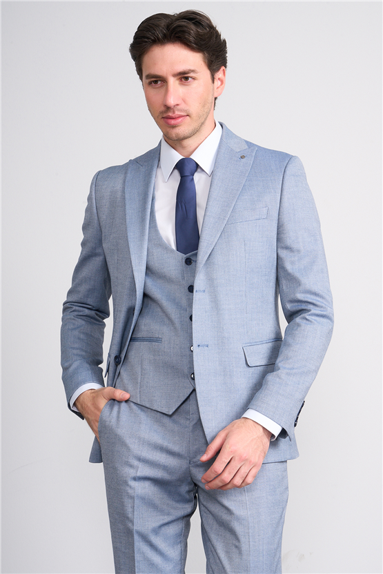 Kagi Y26 Monza Slim Fit Yelekli Takım Elbise Mavi