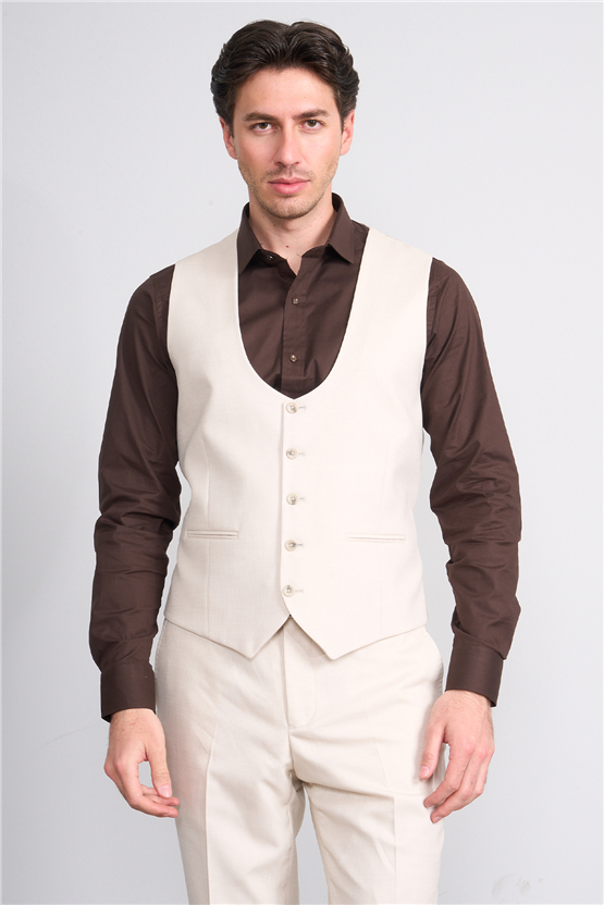 Kagi Y26 Monza Slim Fit Yelekli Takım Elbise Bej