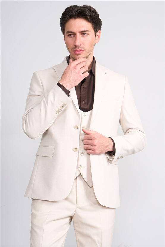 Kagi Y26 Monza Slim Fit Yelekli Takım Elbise Bej