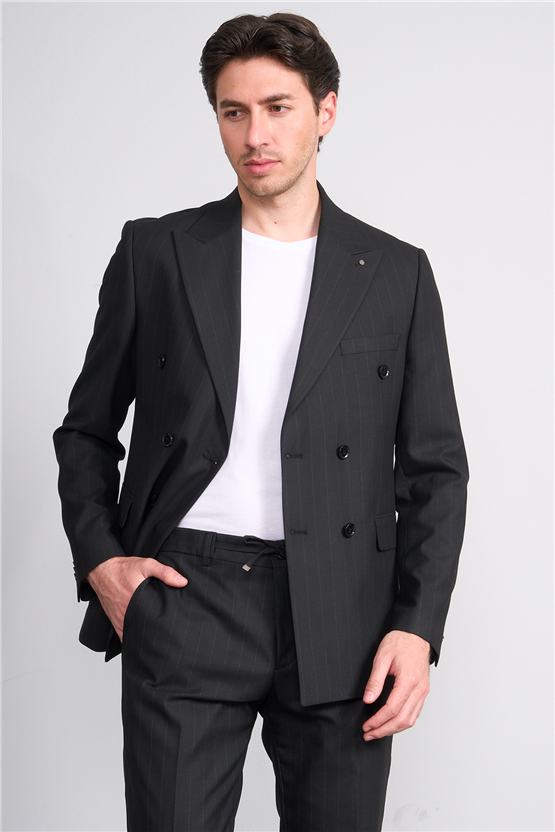 Kagi Y26 Parıs Kruvaze Slim Fit Takım Elbise Siyah