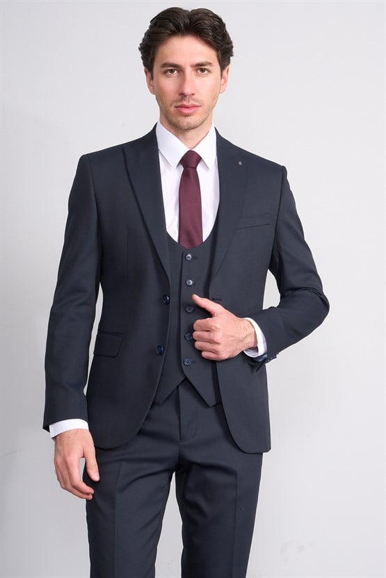 Kagi Y26 Salvador Slim Fit Yelekli Takım Elbise Lacivert