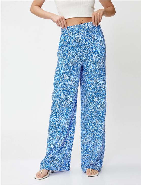 Koton 3Sak40263Pw 6D0 Mavi Desenli Kadın Dokuma Pantolon