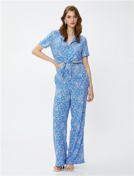 Koton 3Sak40263Pw 6D0 Mavi Desenli Kadın Dokuma Pantolon