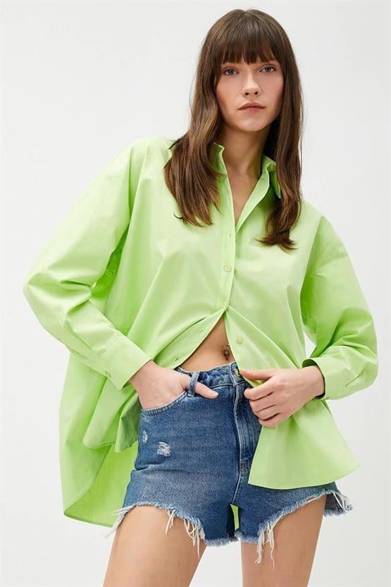 Koton 3Sak60011Pw 786 Yeşil Kadın Pamuk Woven Tops Gömlek