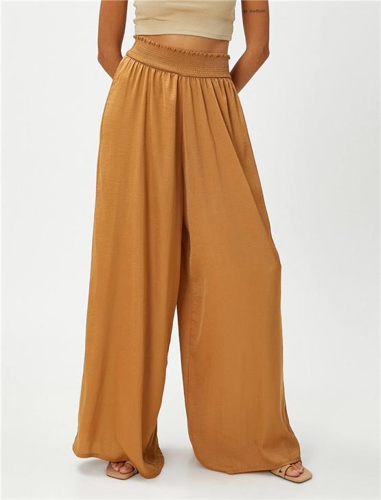 Koton 3SAK40012PW Kahverengi Geniş Paça Lastikli Pantolon