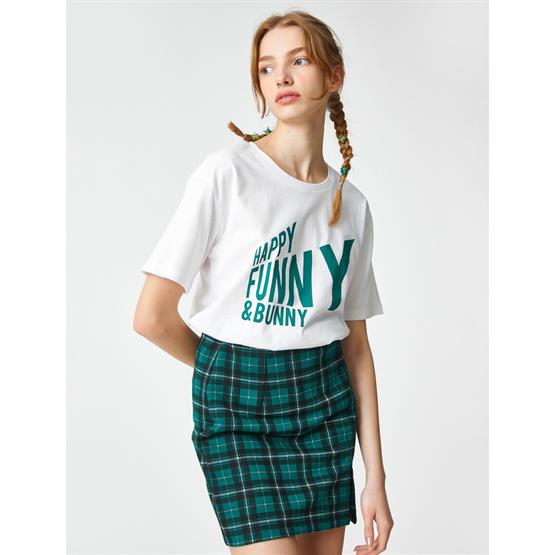 Koton 3Sal10047Ik 010 Ekru Genç Kız Pamuk Jersey Kısa Kollu O Yaka T-Shirt