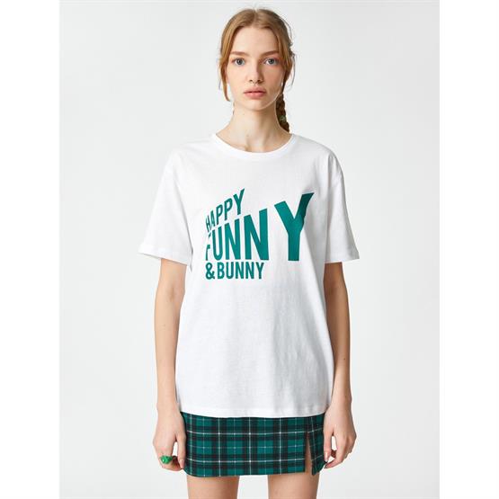 Koton 3Sal10047Ik 010 Ekru Genç Kız Pamuk Jersey Kısa Kollu O Yaka T-Shirt