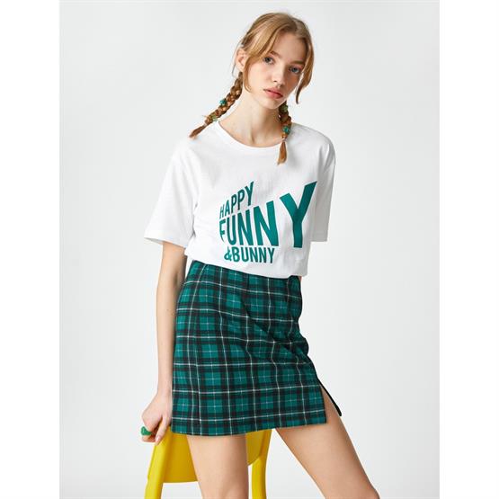 Koton 3Sal10047Ik 010 Ekru Genç Kız Pamuk Jersey Kısa Kollu O Yaka T-Shirt