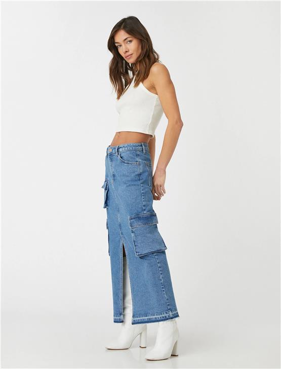 Koton 3Sal70012Md Mıd Orta İndigo Kadın Denim Etek