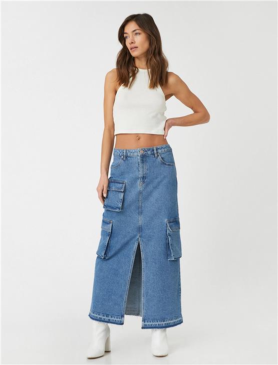 Koton 3Sal70012Md Mıd Orta İndigo Kadın Denim Etek