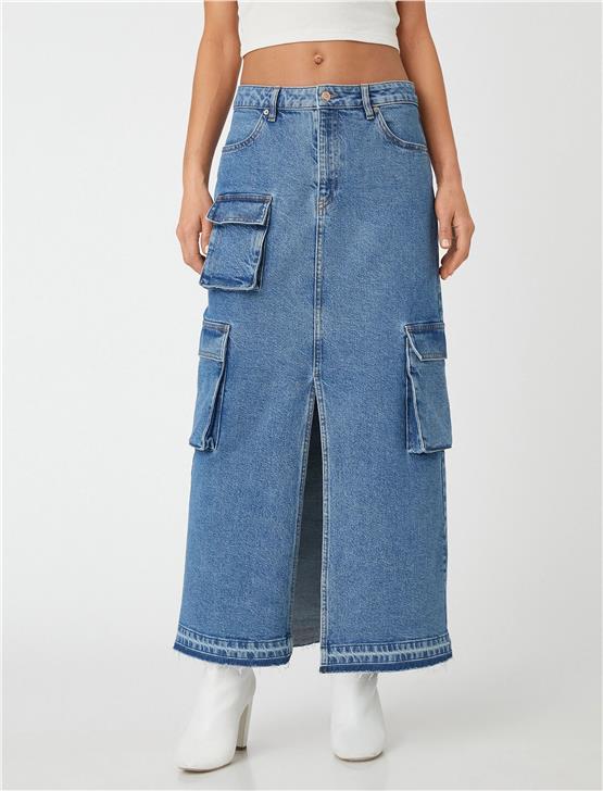 Koton 3Sal70012Md Mıd Orta İndigo Kadın Denim Etek