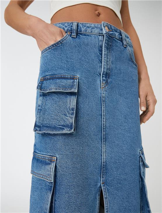 Koton 3Sal70012Md Mıd Orta İndigo Kadın Denim Etek