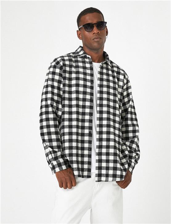 Koton 3Wam60006Hw Siyah Ekose 9C9 Erkek Akrılık Woven Tops Erkek Gömlek