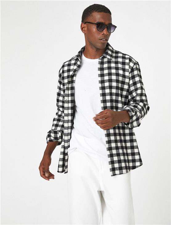 Koton 3Wam60006Hw Siyah Ekose 9C9 Erkek Akrılık Woven Tops Erkek Gömlek
