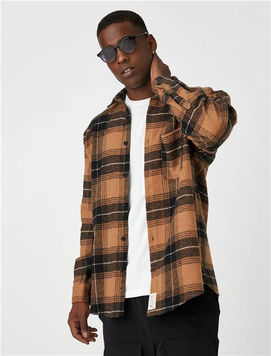 Koton 3Wam60016Hw Sarı Ekose 1C5 Erkek Akrılık Woven Tops Gömlek