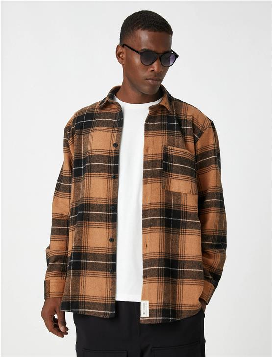 Koton 3Wam60016Hw Sarı Ekose 1C5 Erkek Akrılık Woven Tops Gömlek