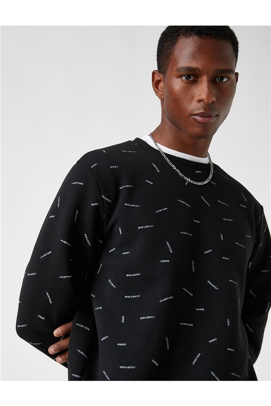 Koton 3Wam70076Mk Siyah 999 Erkek Jersey Sweatshirt