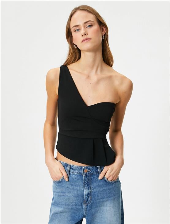 Koton 4Sak10010Ek 999 Siyah Kadın Elastan Jersey Kolsuz Crop T-Shirt