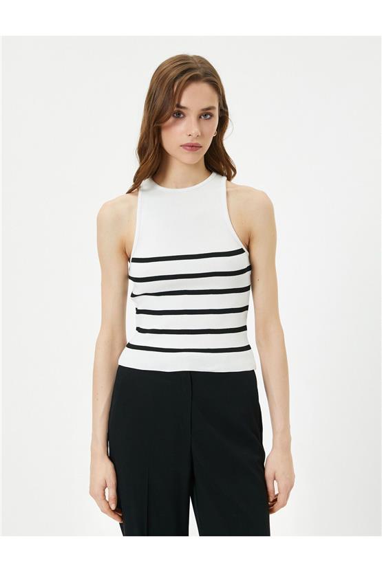 Koton 4Sak30041Ht 9S9 Siyah Çizgili Kadın Örme Kolsuz T-Shirt