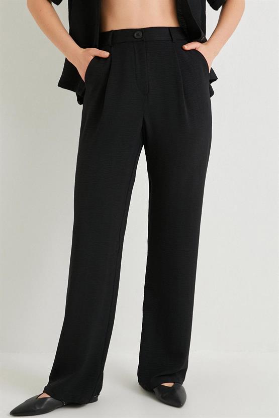 Koton 4Sak40018Pw 999 Siyah Kadın Polyester Dokuma Pantolon