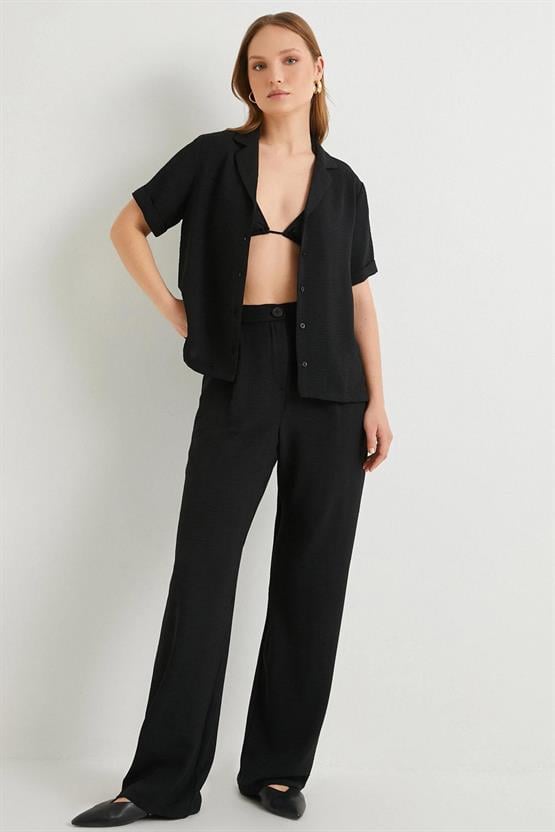 Koton 4Sak40018Pw 999 Siyah Kadın Polyester Dokuma Pantolon