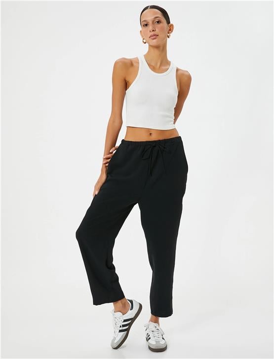 Koton 4Sak40062Ew 999 Sıyah Kadın Dokuma Pantolon