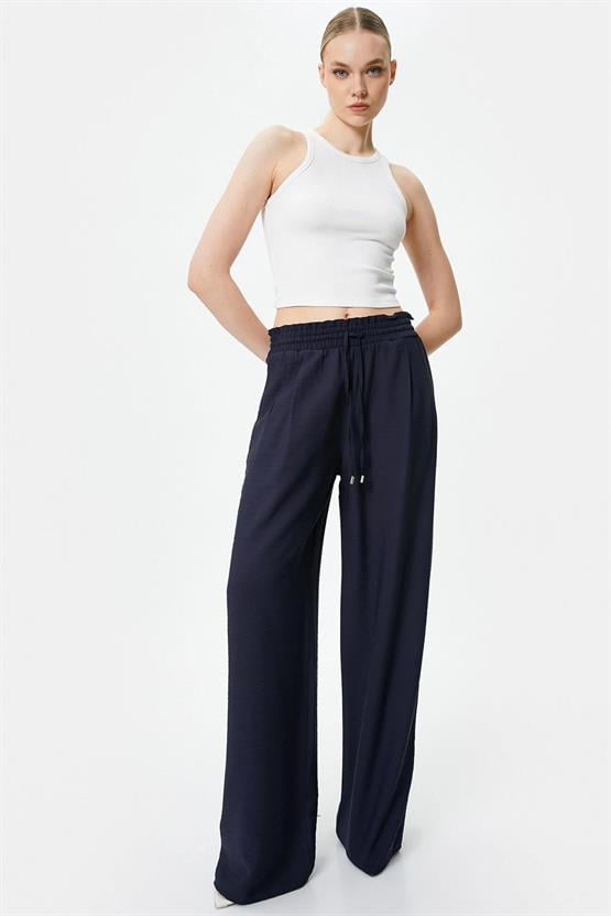 Koton 4Sak40160Pw 704 Lacivert Kadın Dokuma Pantolon