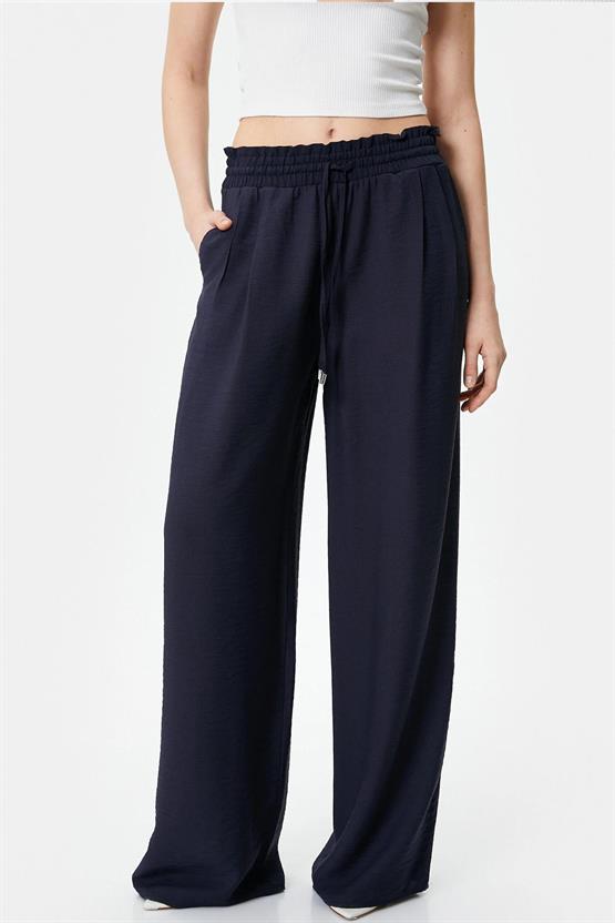 Koton 4Sak40160Pw 704 Lacivert Kadın Dokuma Pantolon