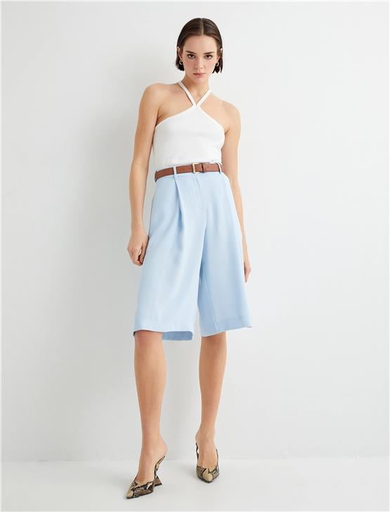 Koton 4Sak40218Uw 637 Mavı Kadın Dokuma Sort