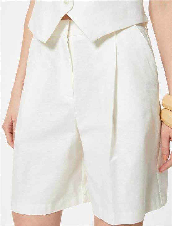 Koton 4Sak40349Pw 001 Kırık Beyaz Kadın Dokuma Sort