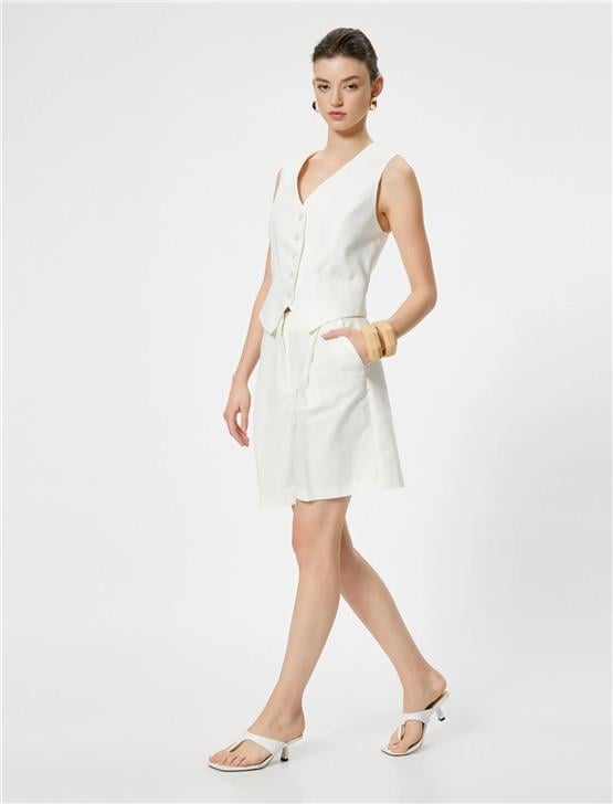 Koton 4Sak40349Pw 001 Kırık Beyaz Kadın Dokuma Sort