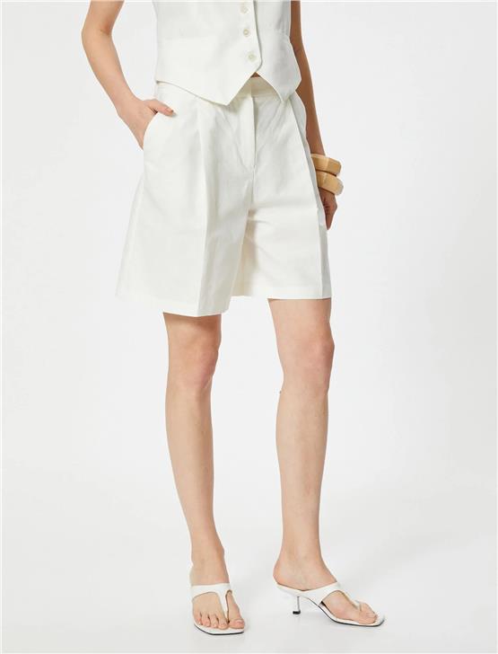 Koton 4Sak40349Pw 001 Kırık Beyaz Kadın Dokuma Sort