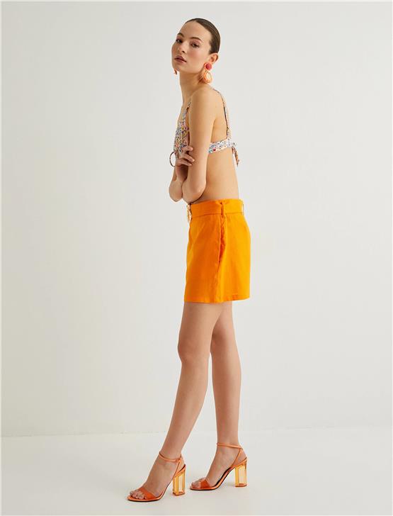 Koton 4Sak40403Pw 200 Turuncu Kadın Dokuma Sort