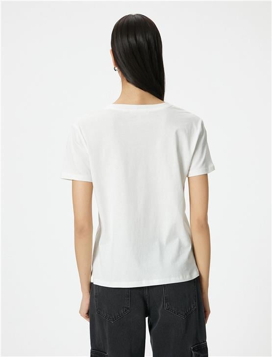 Koton 4Sak50394Ek 000 Beyaz Kadın Jersey Kısa Kollu T-Shirt
