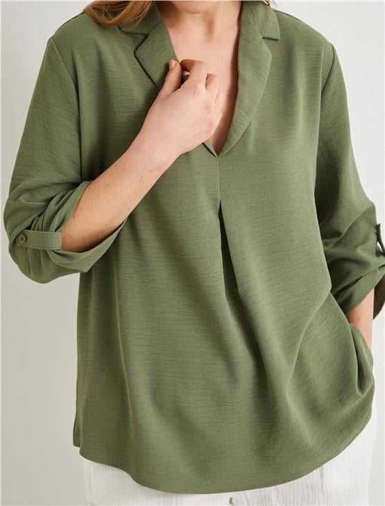 Koton 4Sak60016Pw 878 Hakı Kadın Dokuma Uzun Kollu Bluz