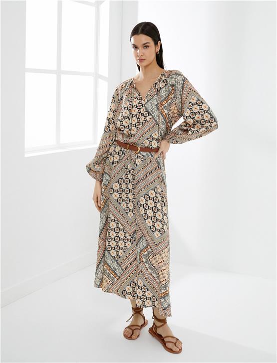 Koton 4Sak60060Uw 2D2 Turuncu Desenli Kadın Dokuma Uzun Kollu Bluz