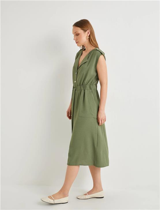 Koton 4Sak80001Pw 878 Hakı Kadın Dokuma Elbıse