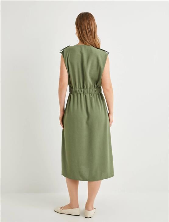 Koton 4Sak80001Pw 878 Hakı Kadın Dokuma Elbıse