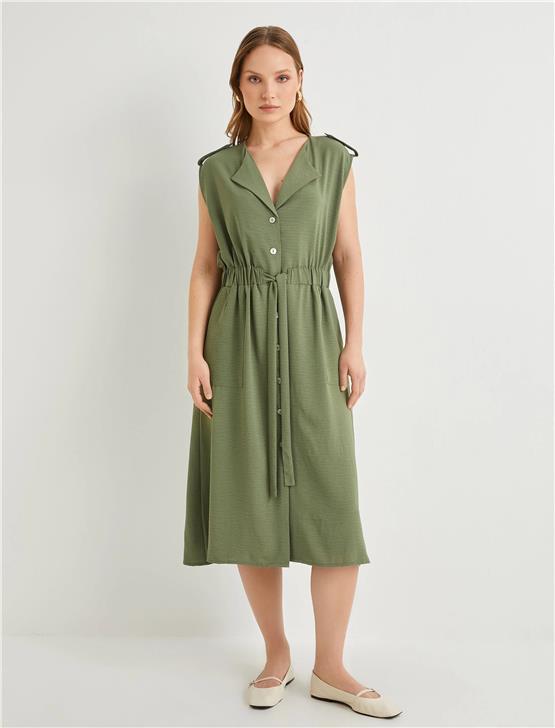 Koton 4Sak80001Pw 878 Hakı Kadın Dokuma Elbıse