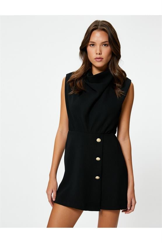 Koton 4Sak80001Uw 999 Siyah Kadın Dokuma Polyester Elbise