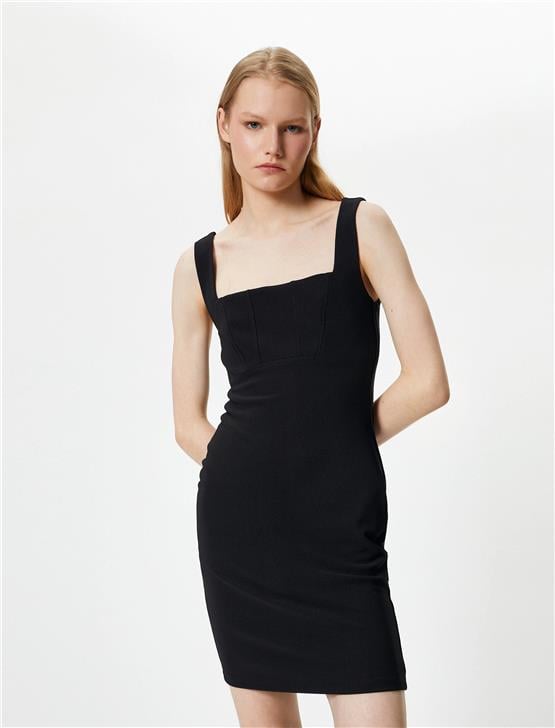 Koton 4Sak80013Ek 999 Siyah Kadın Elastan Elbise